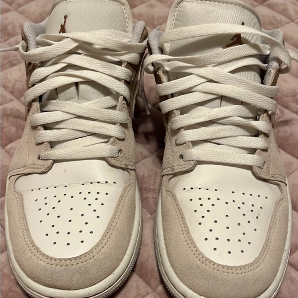 Jordan Cream and White Sneakers with Suede Upper and Chunky Sole